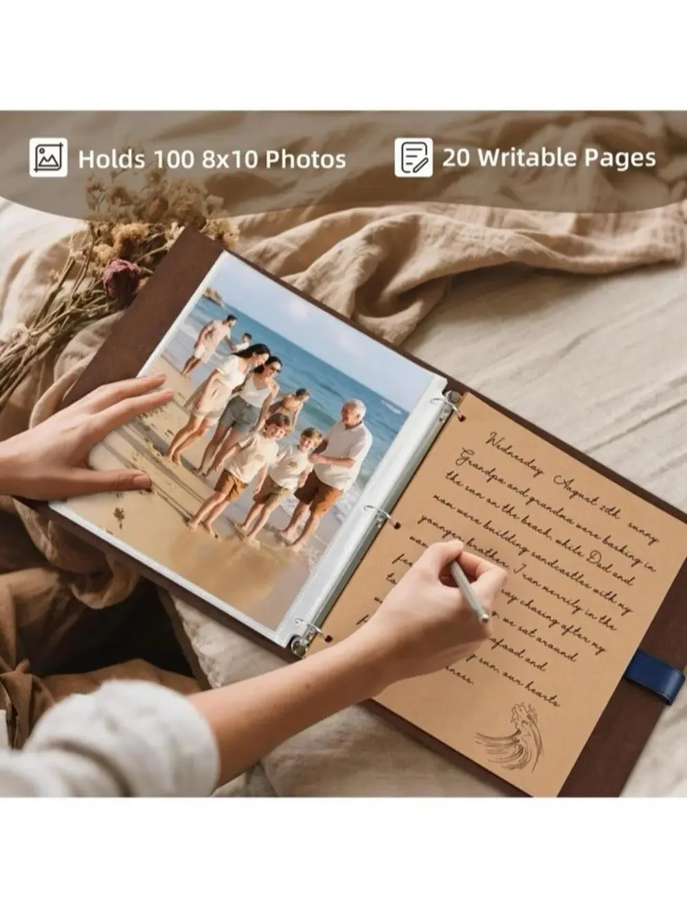 Leather Photo Album Scrapbook Kraft Paper Holds 100 Photos Family Wedding